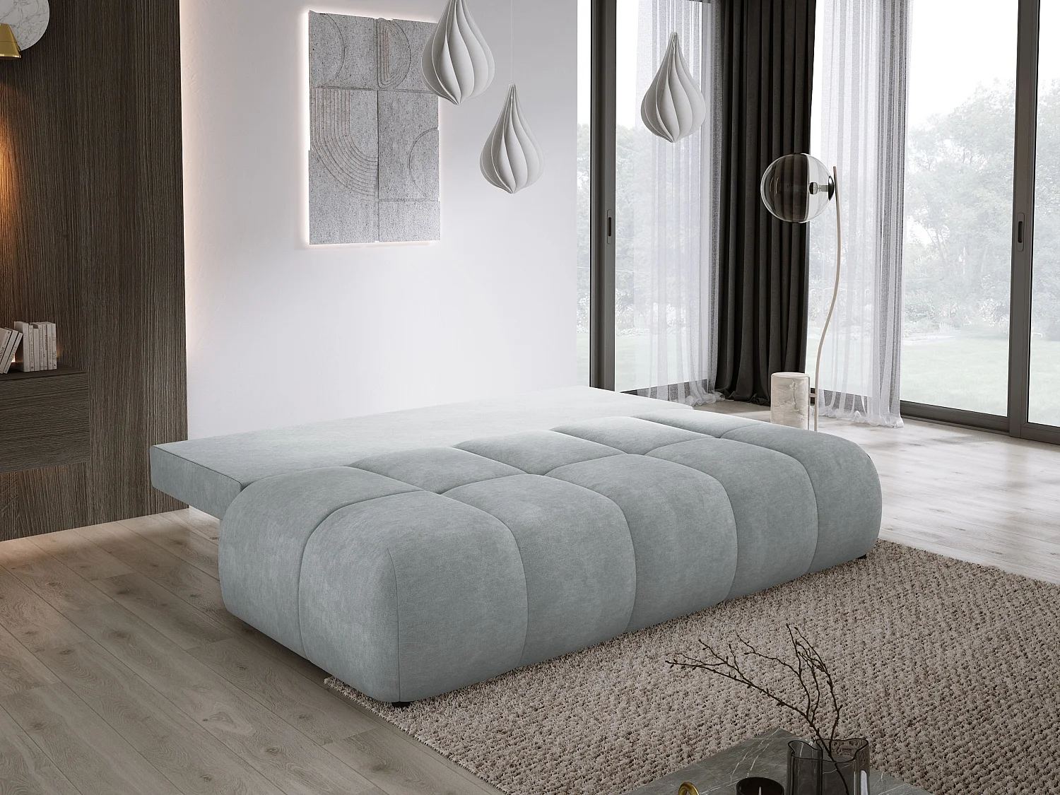 Sofa COCO MINI z funkcją spania, tkanina CLOUD, 2-os., wolnostojąca, 205x105x97cm, kolor: jesionowy