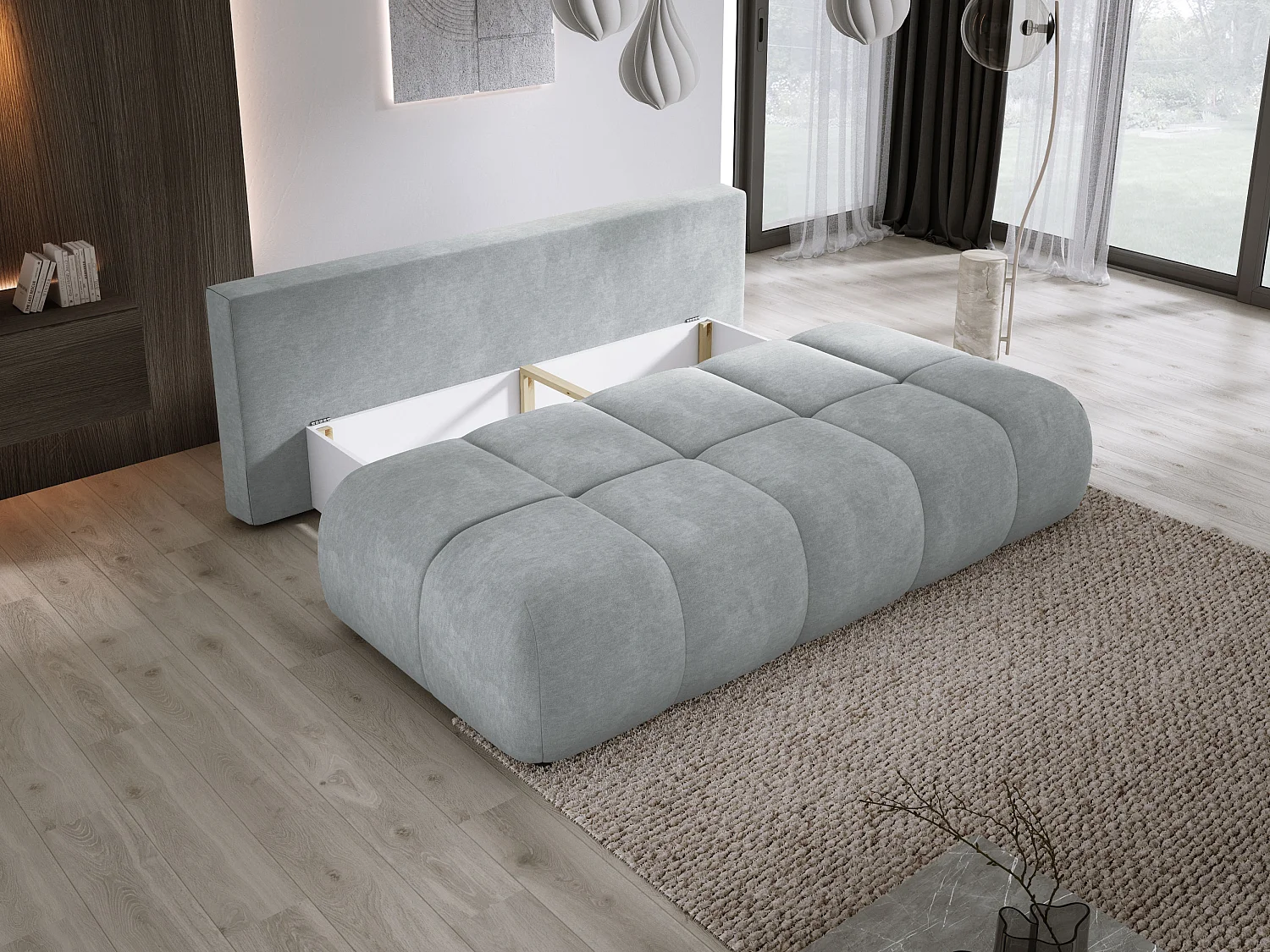 Sofa COCO MINI z funkcją spania, tkanina CLOUD, 2-os., wolnostojąca, 205x105x97cm, kolor: jesionowy