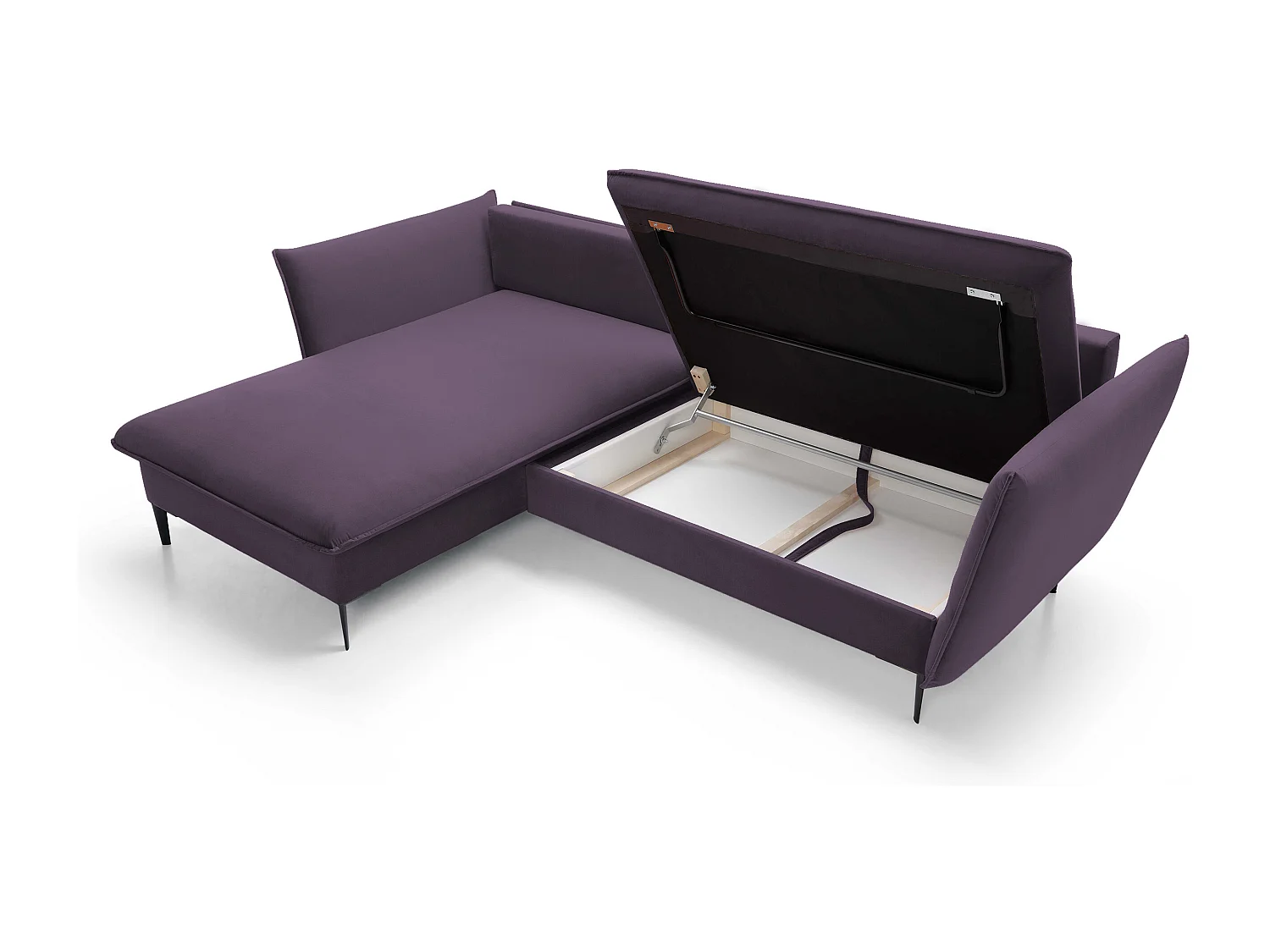 Ecksofa GLOSS mit Schlaffunktion, Ottomane & goldenen Füßen – Samtsofa im GLOSSour-Stil mit Zierkissen, 258x167x91cm, Linke Seite HELL GRAU