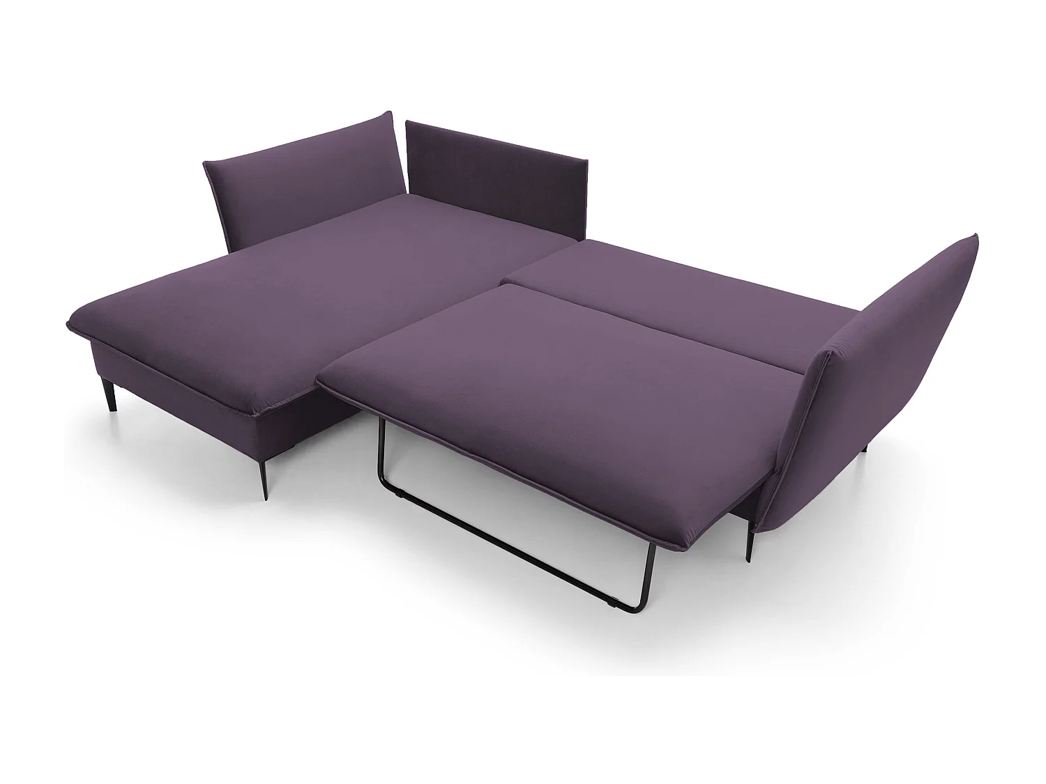 Canapé d'angle GLOSS convertible, ottomane & pieds dorés – canapé en velours style GLOSSour avec coussins déco, 258x167x91 cm, côté gauche GRIS CLAIR