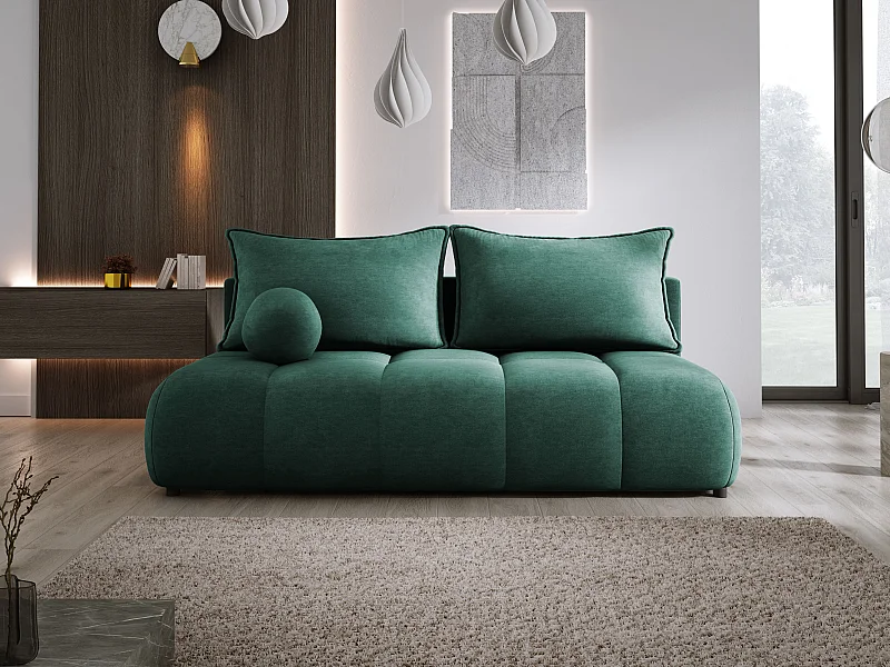 Sofa COCO MINI convertible avec couchage, tissu CLOUD, 2 places, autoportant, 205x105x97 cm, couleur : Vert