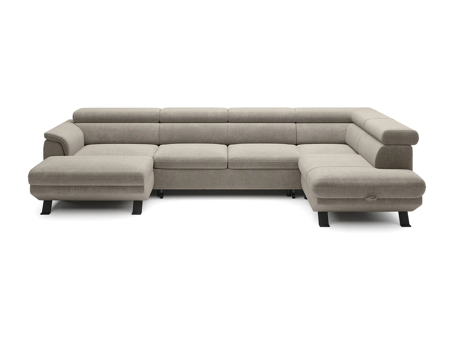 Canapé d'angle RAVEN XL convertible avec tiroir-lit, appuie-têtes réglables, coffre, 334x198x162cm, côté droit Crème