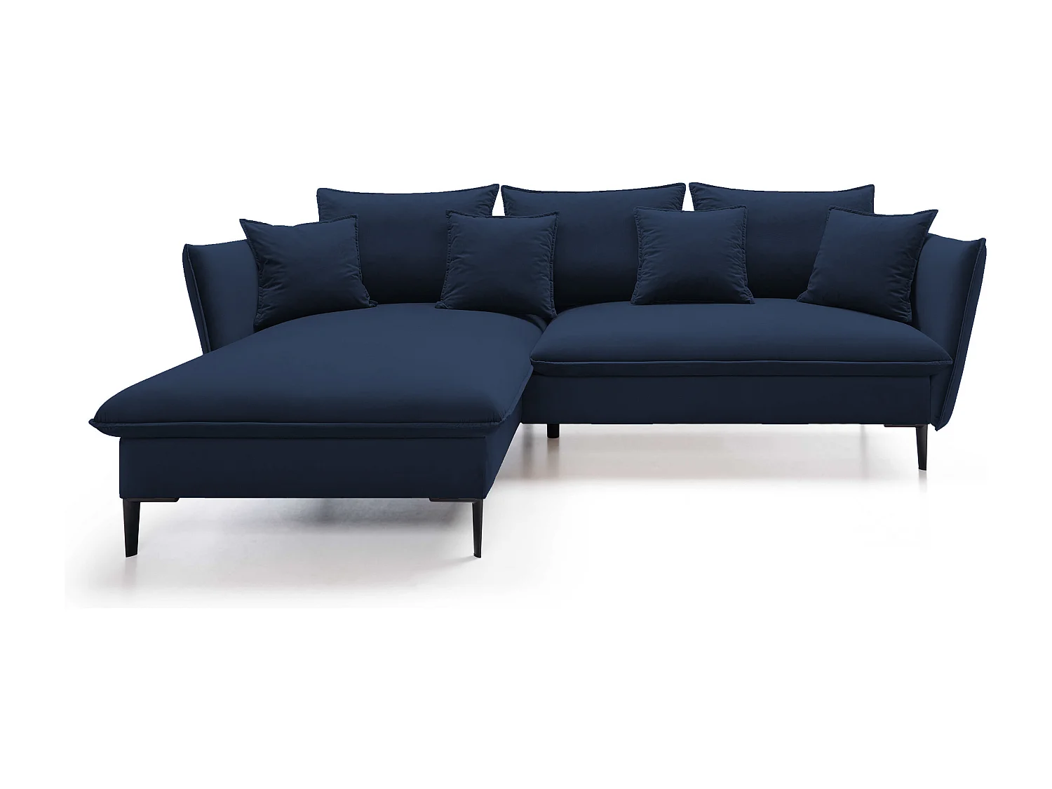 Ecksofa GLOSS mit Schlaffunktion, Ottomane & goldenen Füßen – Samtsofa im GLOSSour-Stil mit Zierkissen, 258x167x91cm, Linke Seite DUNKELGRAU