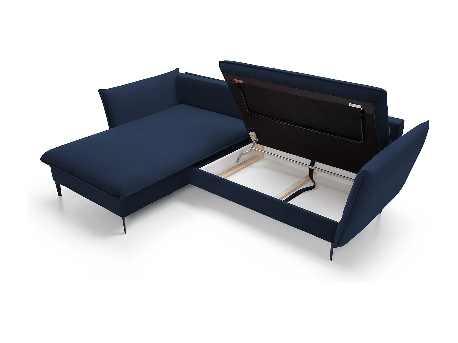 Ecksofa GLOSS mit Schlaffunktion, Ottomane & goldenen Füßen – Samtsofa im GLOSSour-Stil mit Zierkissen, 258x167x91cm, Linke Seite DUNKELGRAU