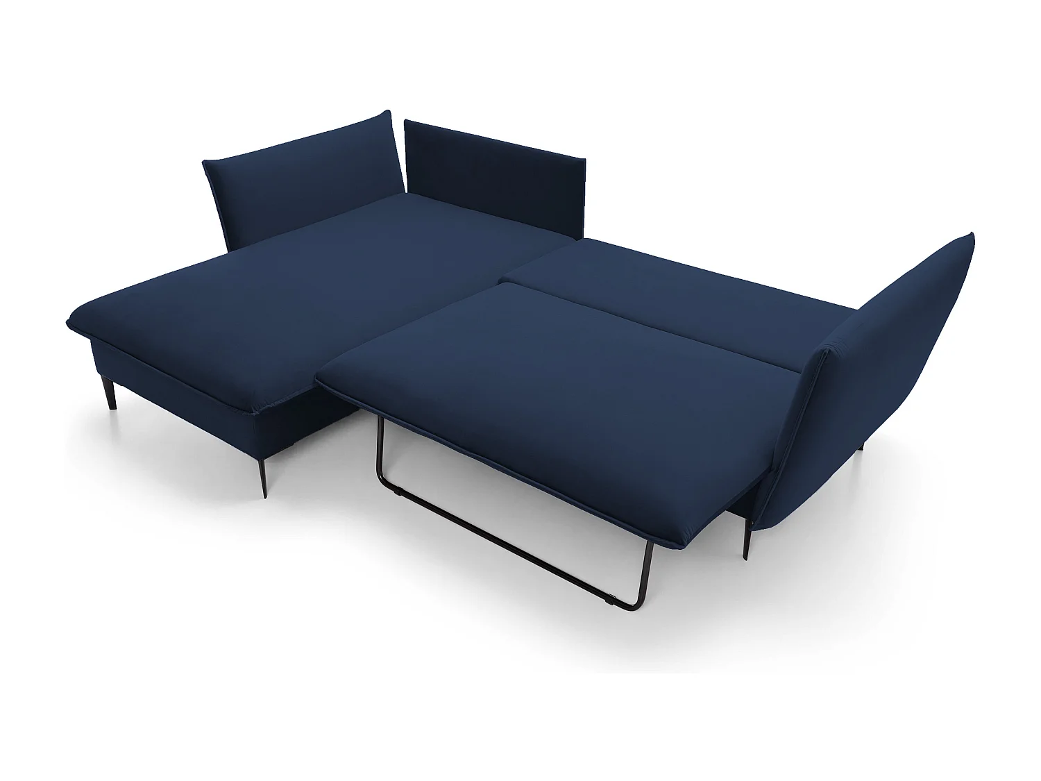 Ecksofa GLOSS mit Schlaffunktion, Ottomane & goldenen Füßen – Samtsofa im GLOSSour-Stil mit Zierkissen, 258x167x91cm, Linke Seite DUNKELGRAU