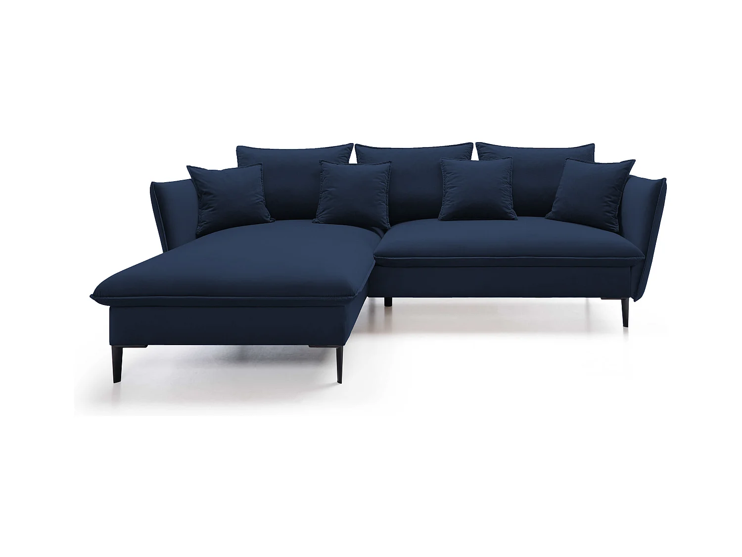 Canapé d'angle GLOSS convertible, ottomane & pieds dorés – canapé en velours style GLOSSour avec coussins déco, 258x167x91 cm, côté gauche GRIS FONCÉ