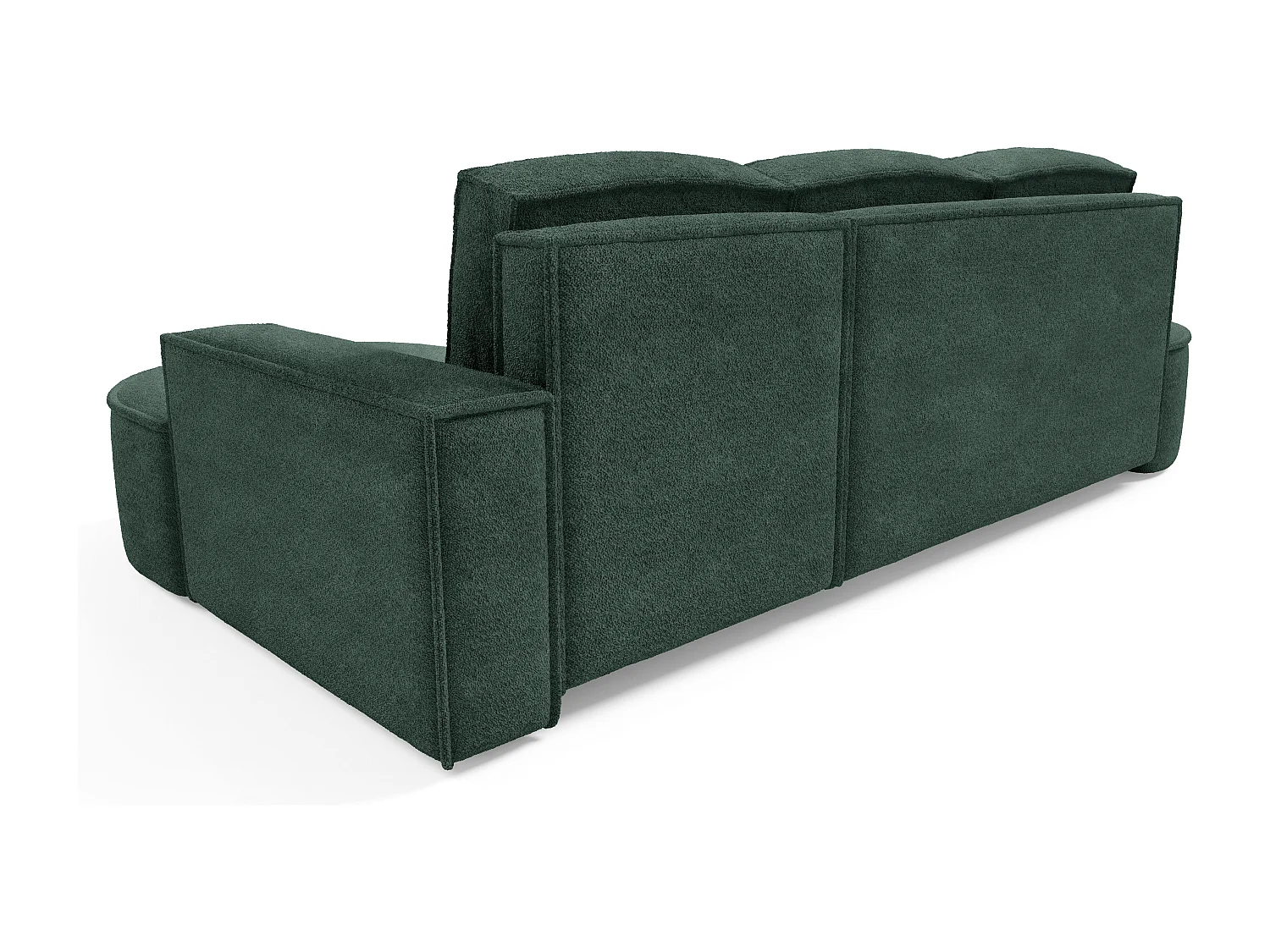 Canapé d'angle MOLLY avec couchage - Design arrondi, autoportant, 140x207 cm, 3 coussins, tissu Abriamo, 277x157x88 cm, côté gauche vert