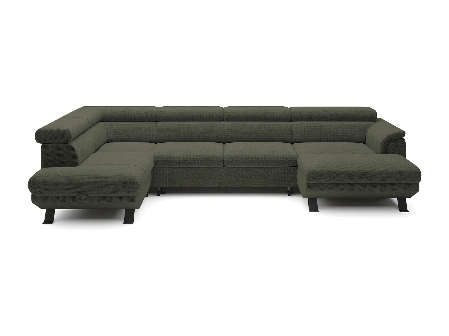 Canapé d'angle RAVEN XL convertible avec tiroir-lit, appuie-têtes réglables, coffre, 334x198x162cm, côté gauche Taupe