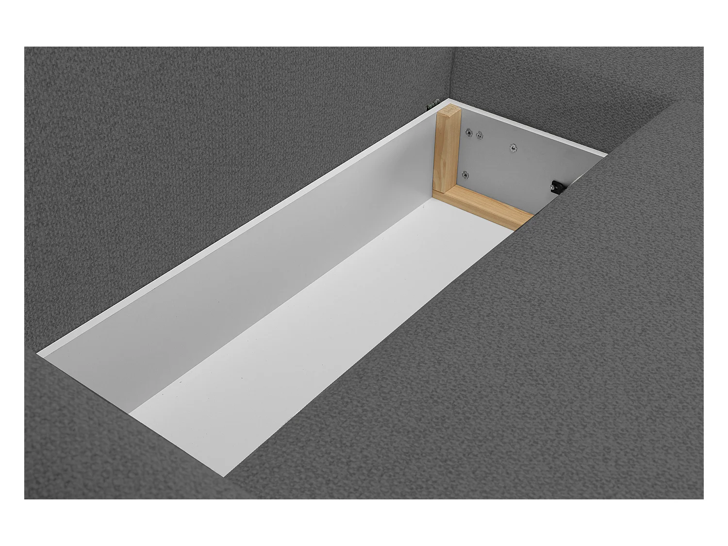 Canapé d'angle ALMI 160x275 cm, couchage, coffre, ressorts, assise confortable, côté gauche, gris