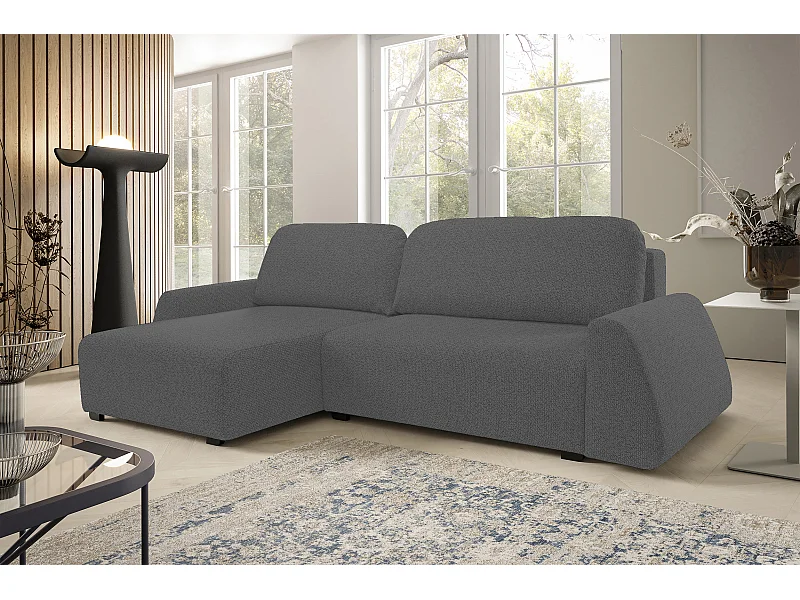 Hoekbank ALMI 160x275 cm, slaapfunctie, opbergruimte, golfveren, comfortabel zitvlak, elegant design, linkerzijde, grijs