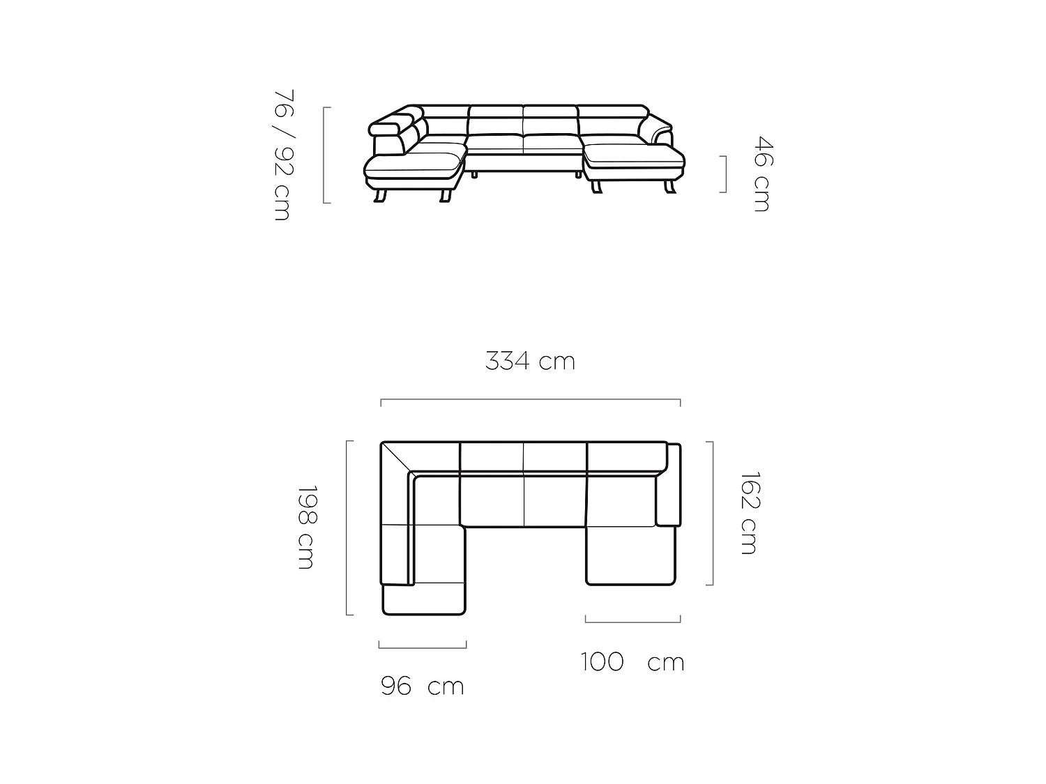 Canapé d'angle RAVEN XL convertible avec tiroir-lit, appuie-têtes réglables, coffre, 334x198x162cm, côté gauche Sable
