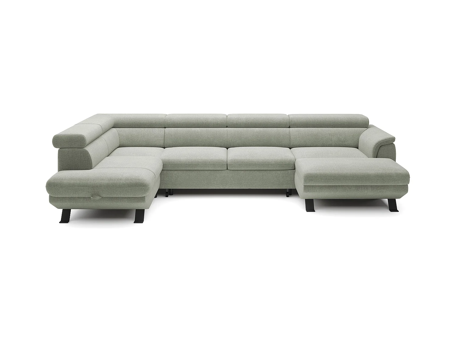 Canapé d'angle RAVEN XL convertible avec tiroir-lit, appuie-têtes réglables, coffre, 334x198x162cm, côté gauche Sable