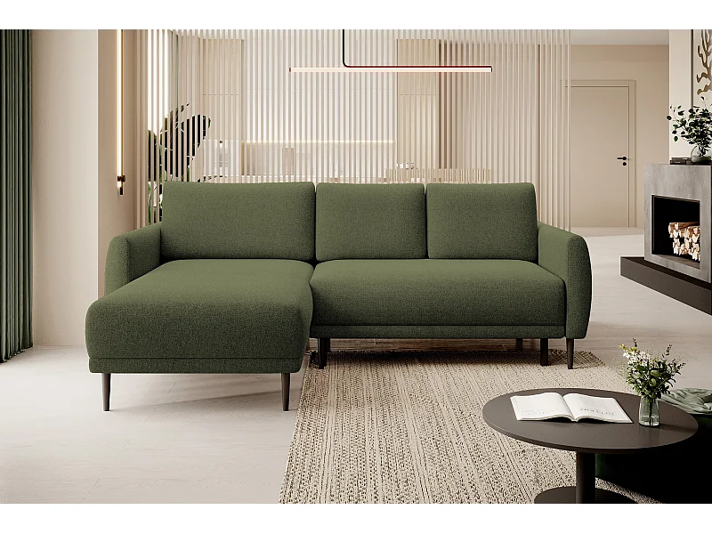 CANAPE BONO Canapé élégant avec fonction sommeil, Pieds en bois robustes, Accoudoirs élégants, Assise profonde 226x164x88cm, Côté gauche Vert
