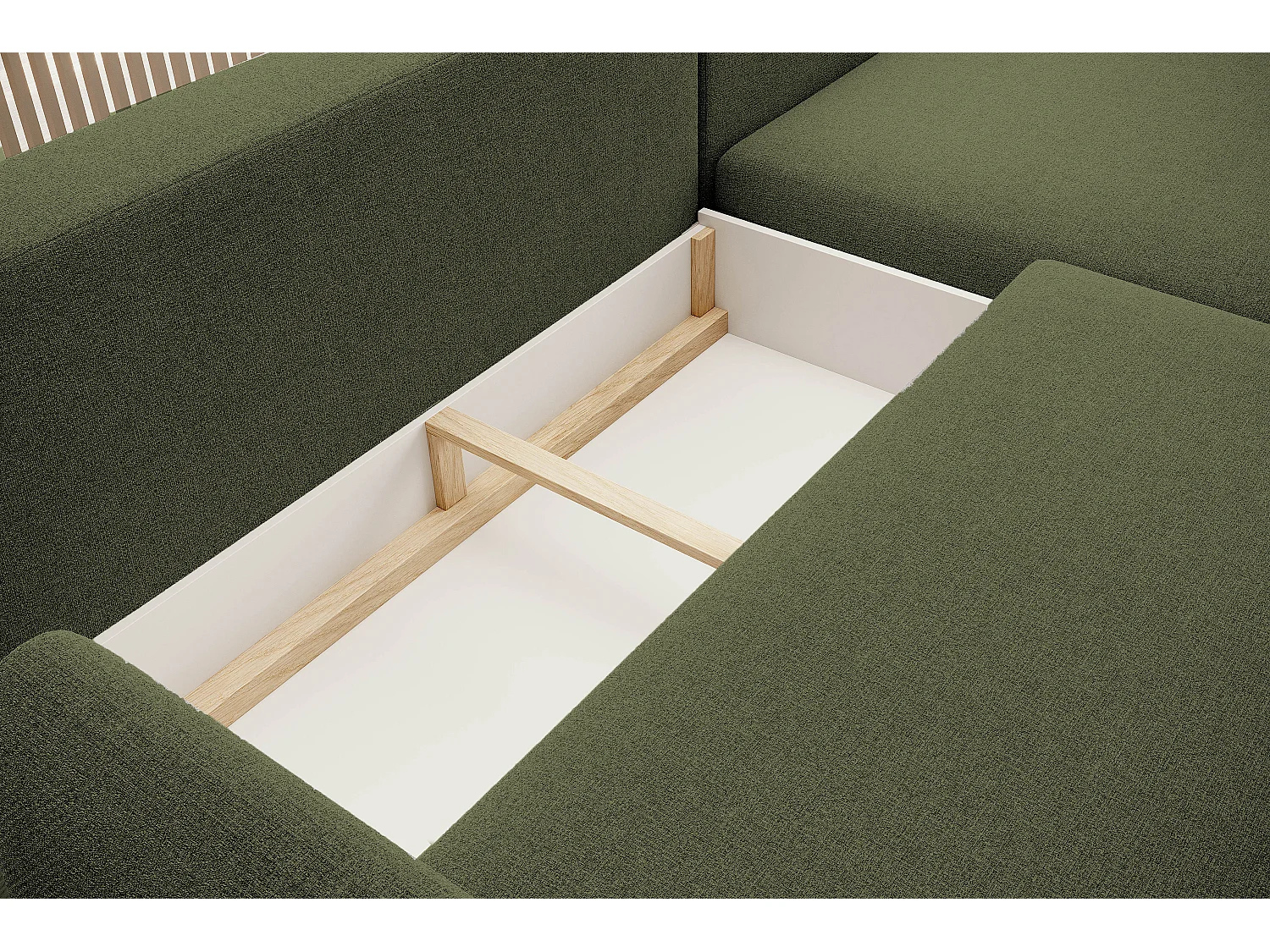 CANAPE BONO Canapé élégant avec fonction sommeil, Pieds en bois robustes, Accoudoirs élégants, Assise profonde 226x164x88cm, Côté gauche Vert