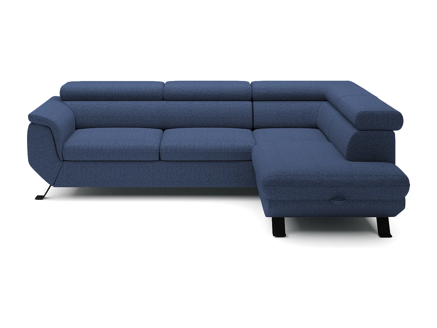 Canapé RAVEN L avec fonction de couchage, compartiment à literie, indépendant, rembourré avec têtières réglables 257x198x96 cm Côté droit Bleu