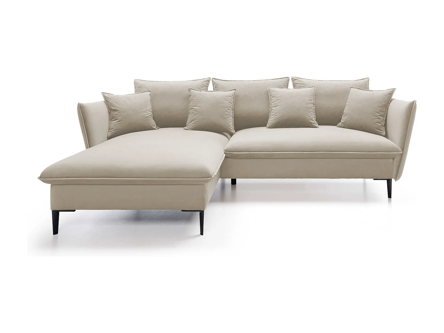 Canapé d'angle GLOSS convertible, ottomane & pieds dorés – canapé en velours style GLOSSour avec coussins déco, 258x167x91 cm, côté gauche PLATINE