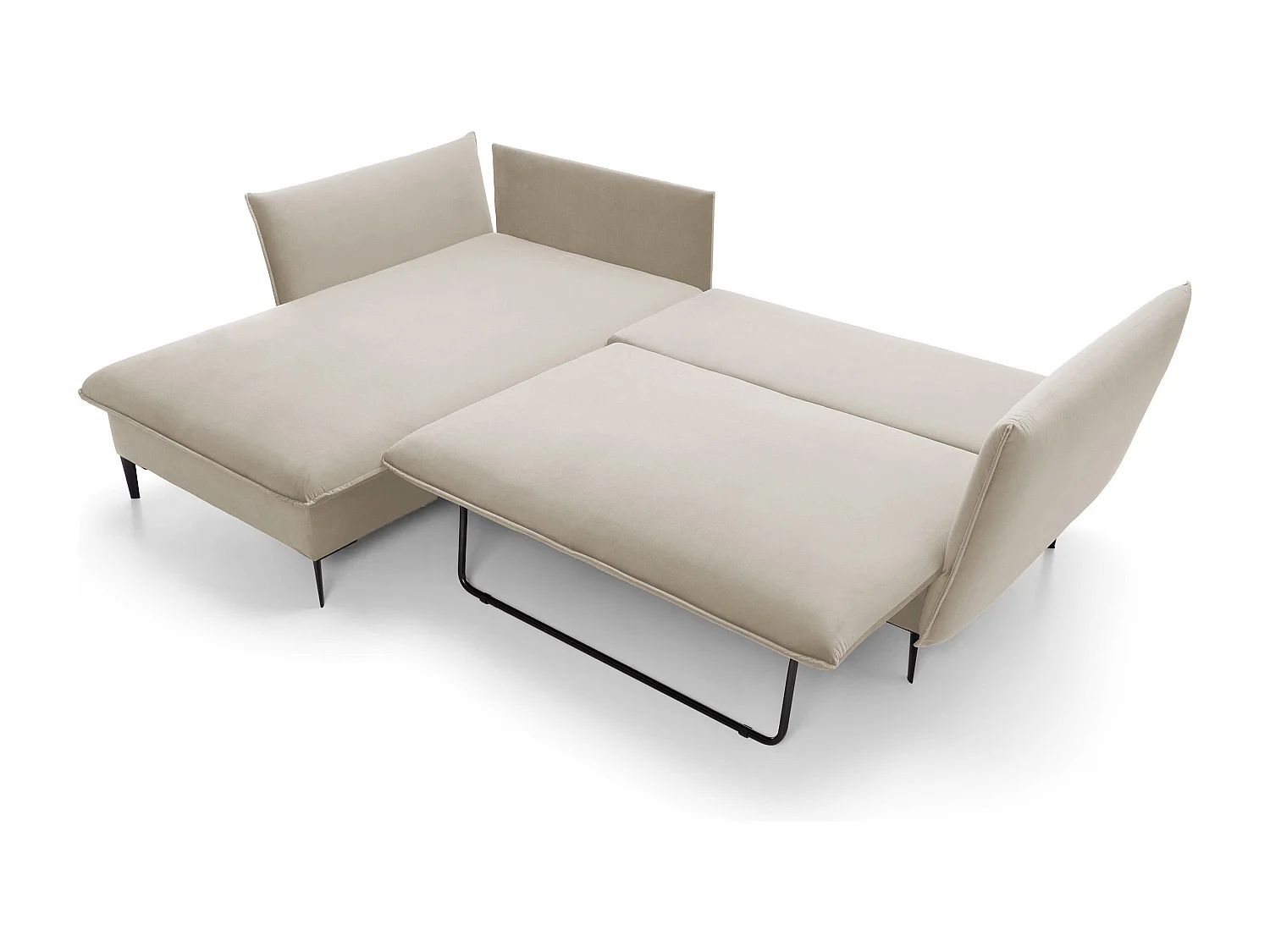 Canapé d'angle GLOSS convertible, ottomane & pieds dorés – canapé en velours style GLOSSour avec coussins déco, 258x167x91 cm, côté gauche PLATINE