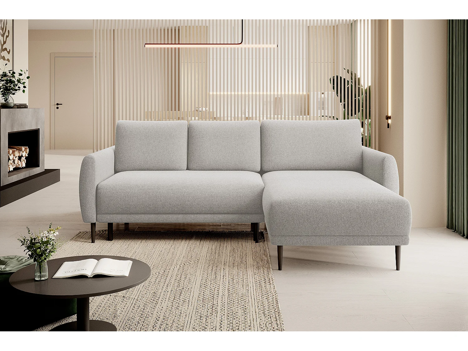 ECKSOFA BONO Stilvolles Sofa mit Schlaffunktion, Robuste Holzfüße, Elegante Armlehnen, Tiefe Sitzfläche 226x164x88cm, Rechte Seite Beige