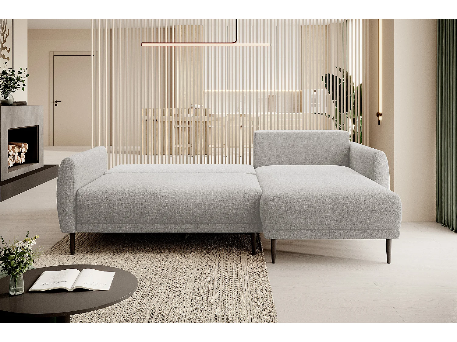 ECKSOFA BONO Stilvolles Sofa mit Schlaffunktion, Robuste Holzfüße, Elegante Armlehnen, Tiefe Sitzfläche 226x164x88cm, Rechte Seite Beige