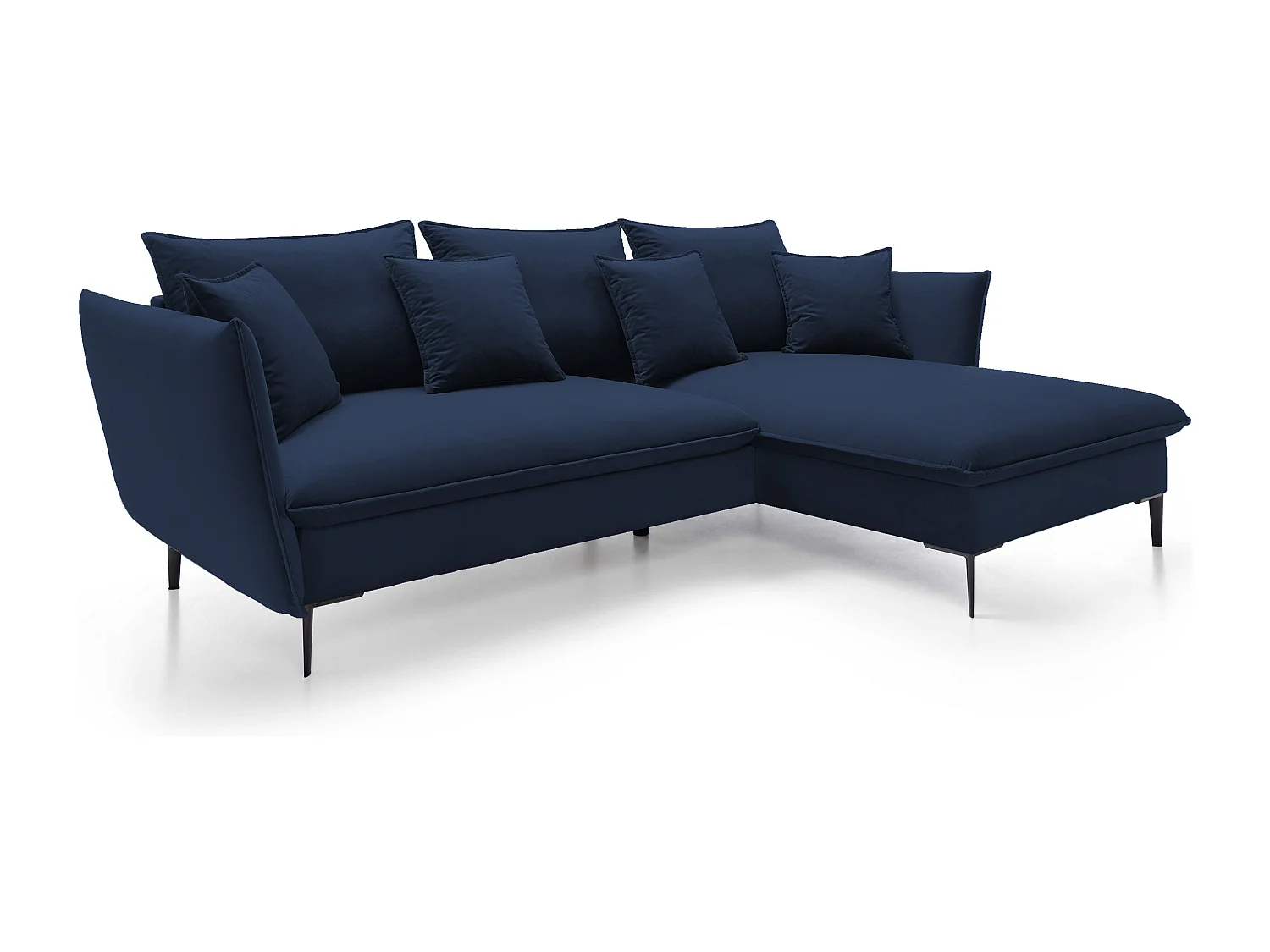 Canapé d'angle GLOSS convertible, ottomane & pieds dorés – canapé en velours style GLOSSour avec coussins déco, 258x167x91 cm, côté droit GRIS FONCÉ