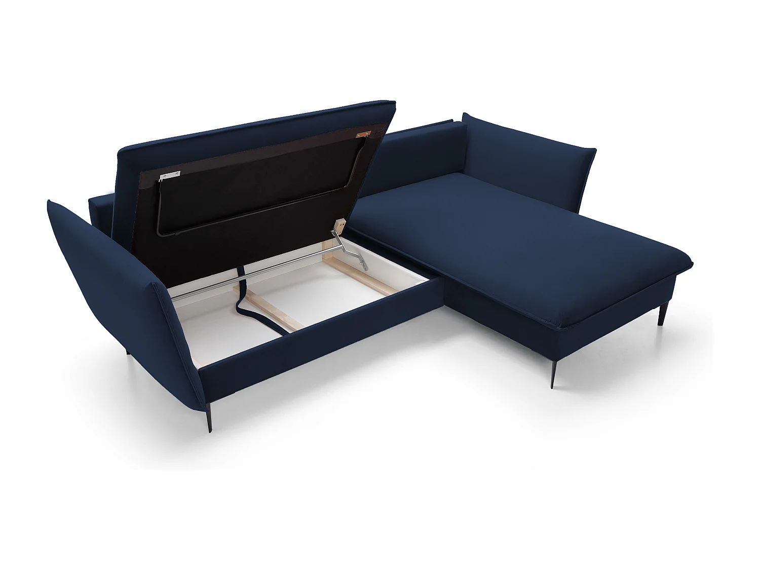 Canapé d'angle GLOSS convertible, ottomane & pieds dorés – canapé en velours style GLOSSour avec coussins déco, 258x167x91 cm, côté droit GRIS FONCÉ