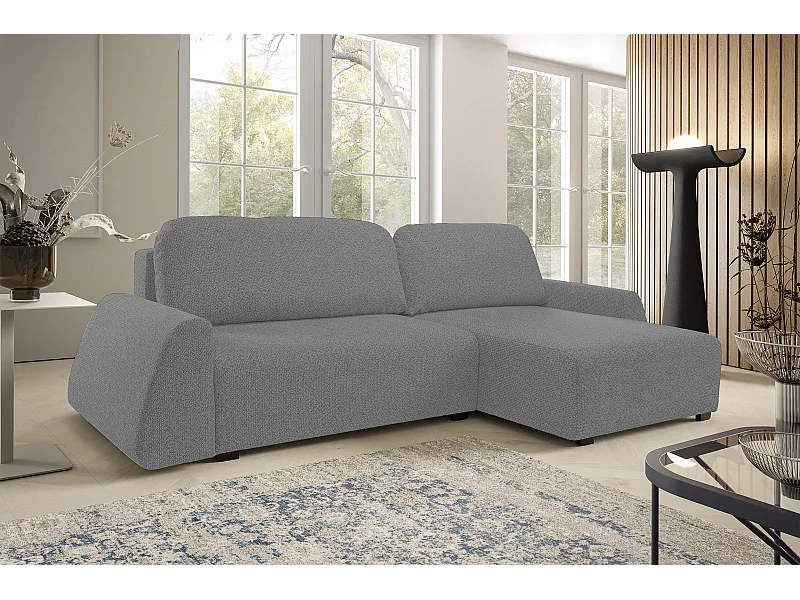 DomoHome narożnik ALMI 160x275 cm, funkcja spania, pojemnik, sprężyny, tapicerka, prawy bok, srebrny