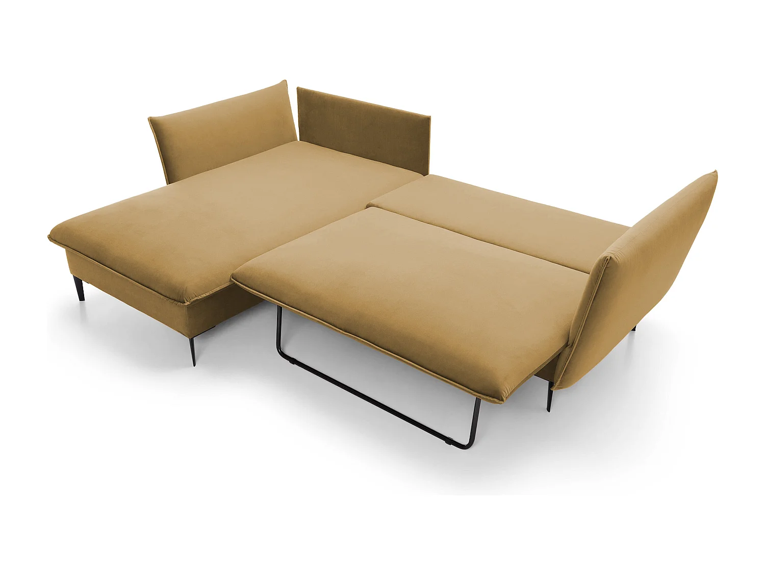 Canapé d'angle GLOSS convertible, ottomane & pieds dorés – canapé en velours style GLOSSour avec coussins déco, 258x167x91 cm, côté gauche LILA