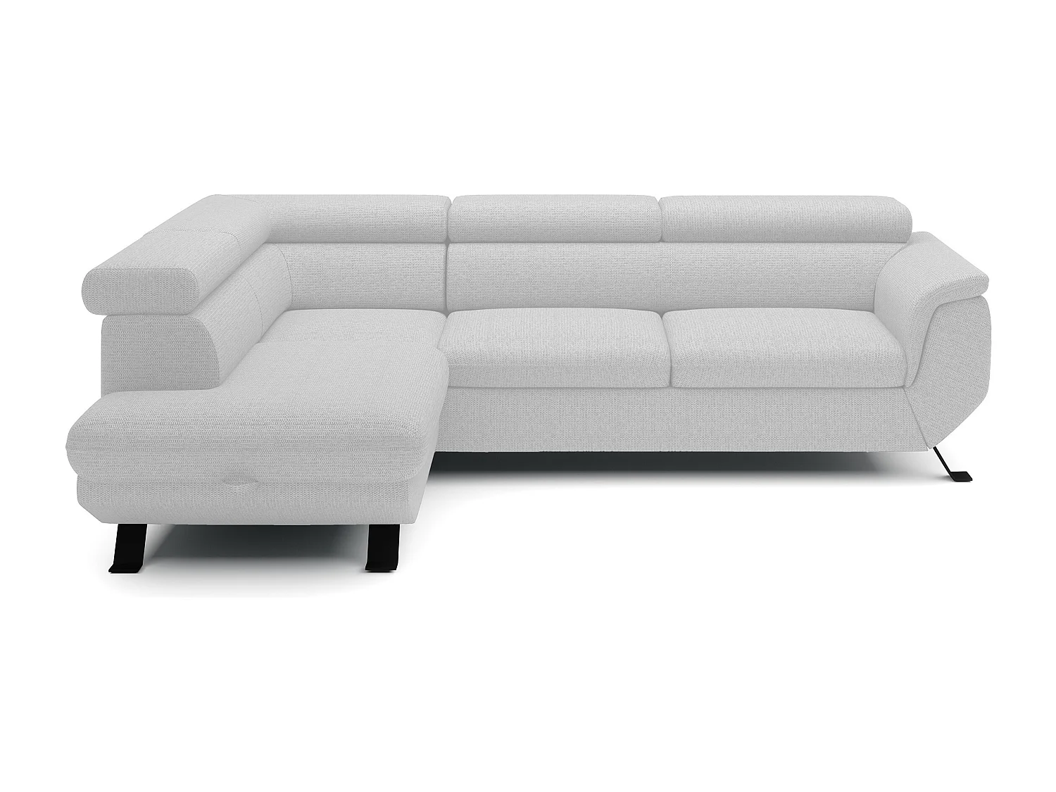 Canapé RAVEN L avec fonction de couchage, compartiment à literie, indépendant, rembourré avec têtières réglables 257x198x96 cm Côté gauche Blanc