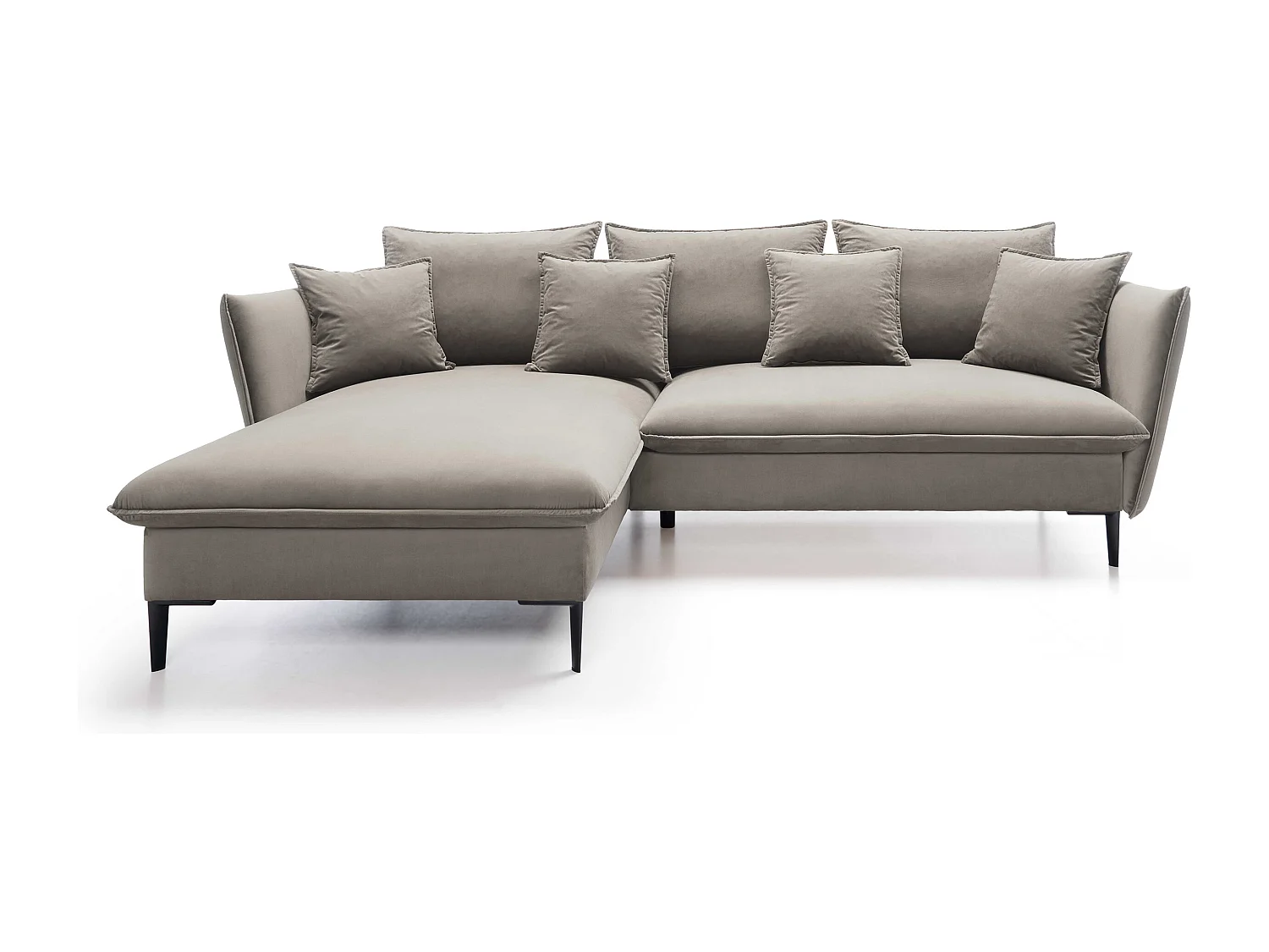 Canapé d'angle GLOSS convertible, ottomane & pieds dorés – canapé en velours style GLOSSour avec coussins déco, 258x167x91 cm, côté gauche VERT