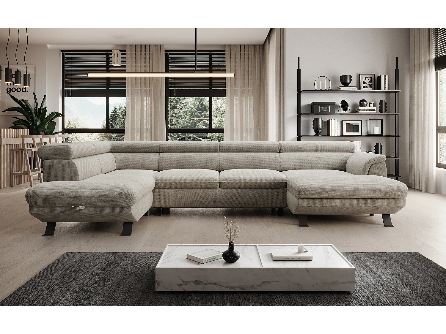 ECKSOFA RAVEN XL Eckcouch mit Schlaffunktion mit Ausziehbett, Verstellbaren Kopfstützen, Bettkasten, Großes Sofa 334x198x162cm Linke Seite Nata