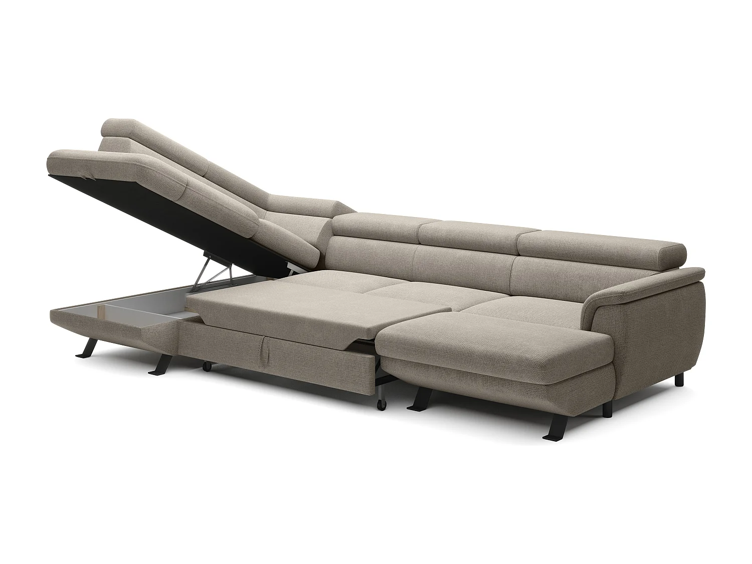 ECKSOFA RAVEN XL Eckcouch mit Schlaffunktion mit Ausziehbett, Verstellbaren Kopfstützen, Bettkasten, Großes Sofa 334x198x162cm Linke Seite Nata