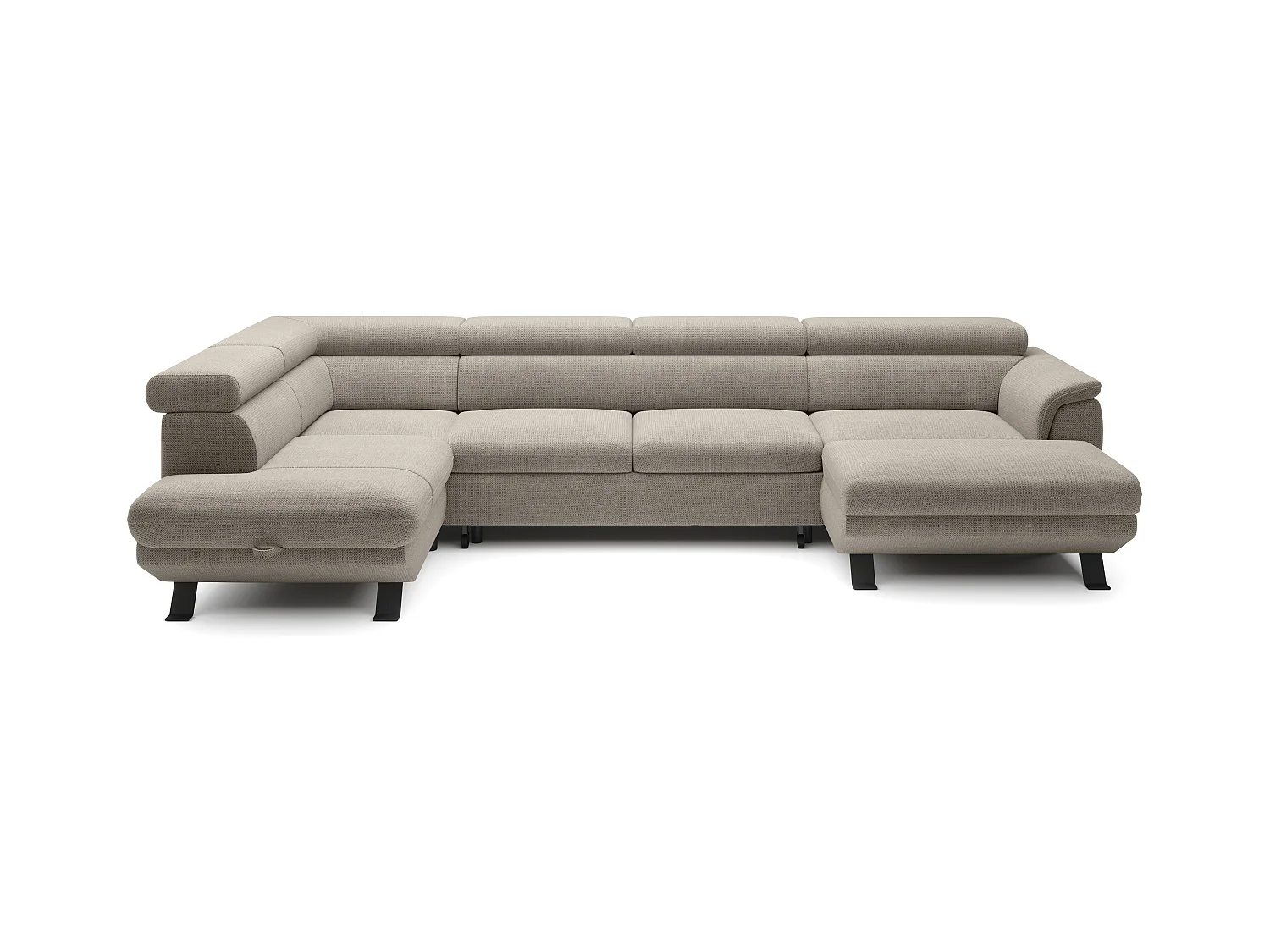 Canapé d'angle RAVEN XL convertible avec tiroir-lit, appuie-têtes réglables, coffre, 334x198x162cm, côté gauche Crème