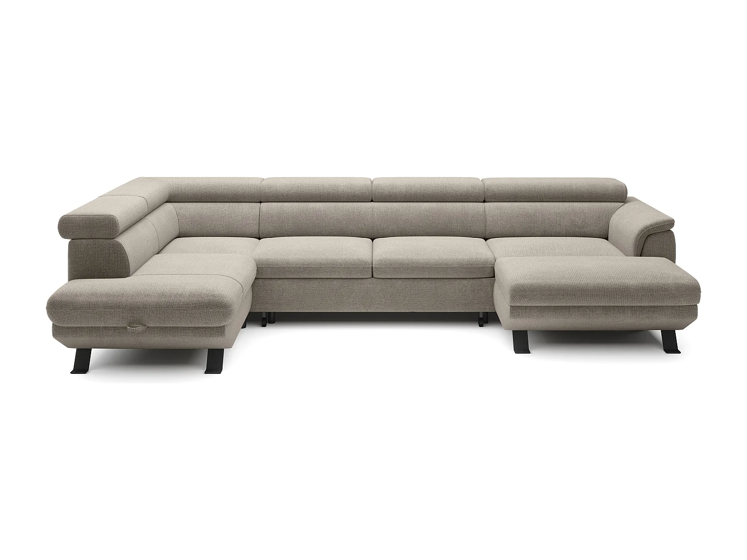 Canapé d'angle RAVEN XL convertible avec tiroir-lit, appuie-têtes réglables, coffre, 334x198x162cm, côté gauche Crème