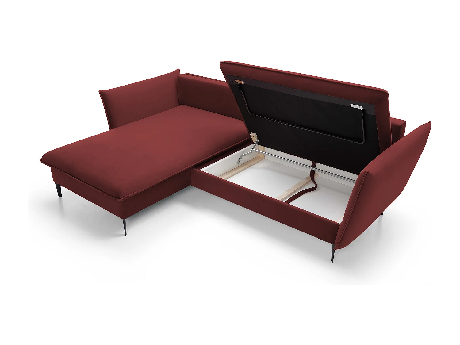 Canapé d'angle GLOSS convertible, ottomane & pieds dorés – canapé en velours style GLOSSour avec coussins déco, 258x167x91 cm, côté gauche MENTHE