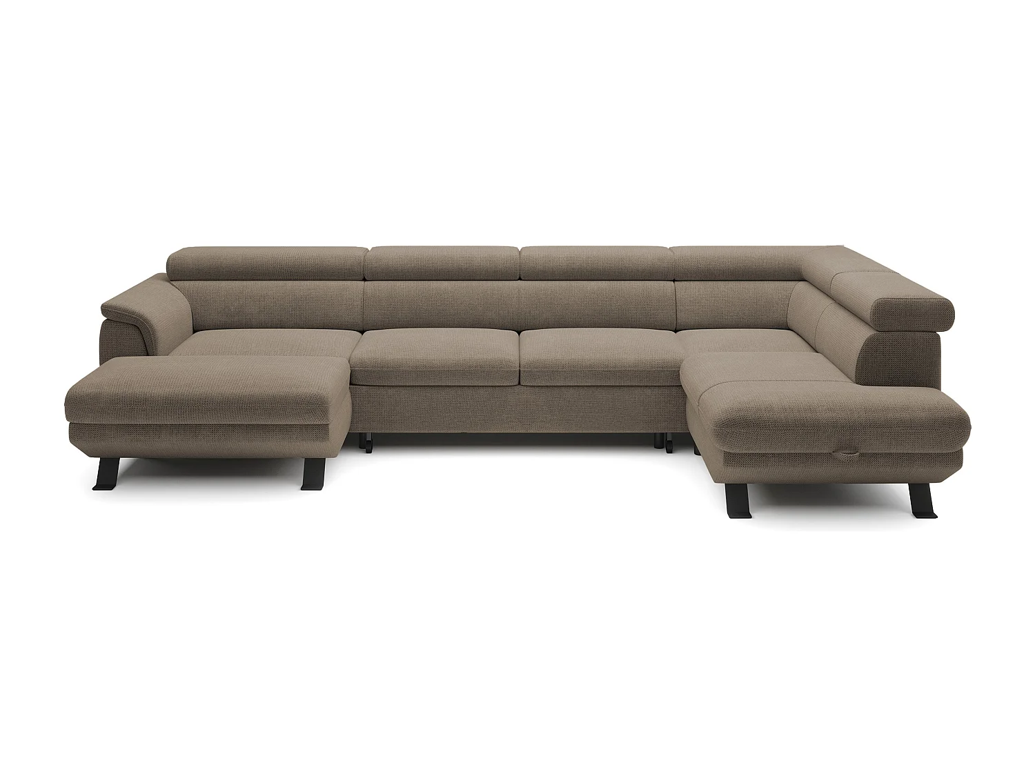 Canapé d'angle RAVEN XL convertible avec tiroir-lit, appuie-têtes réglables, coffre, 334x198x162cm, côté droit Beige