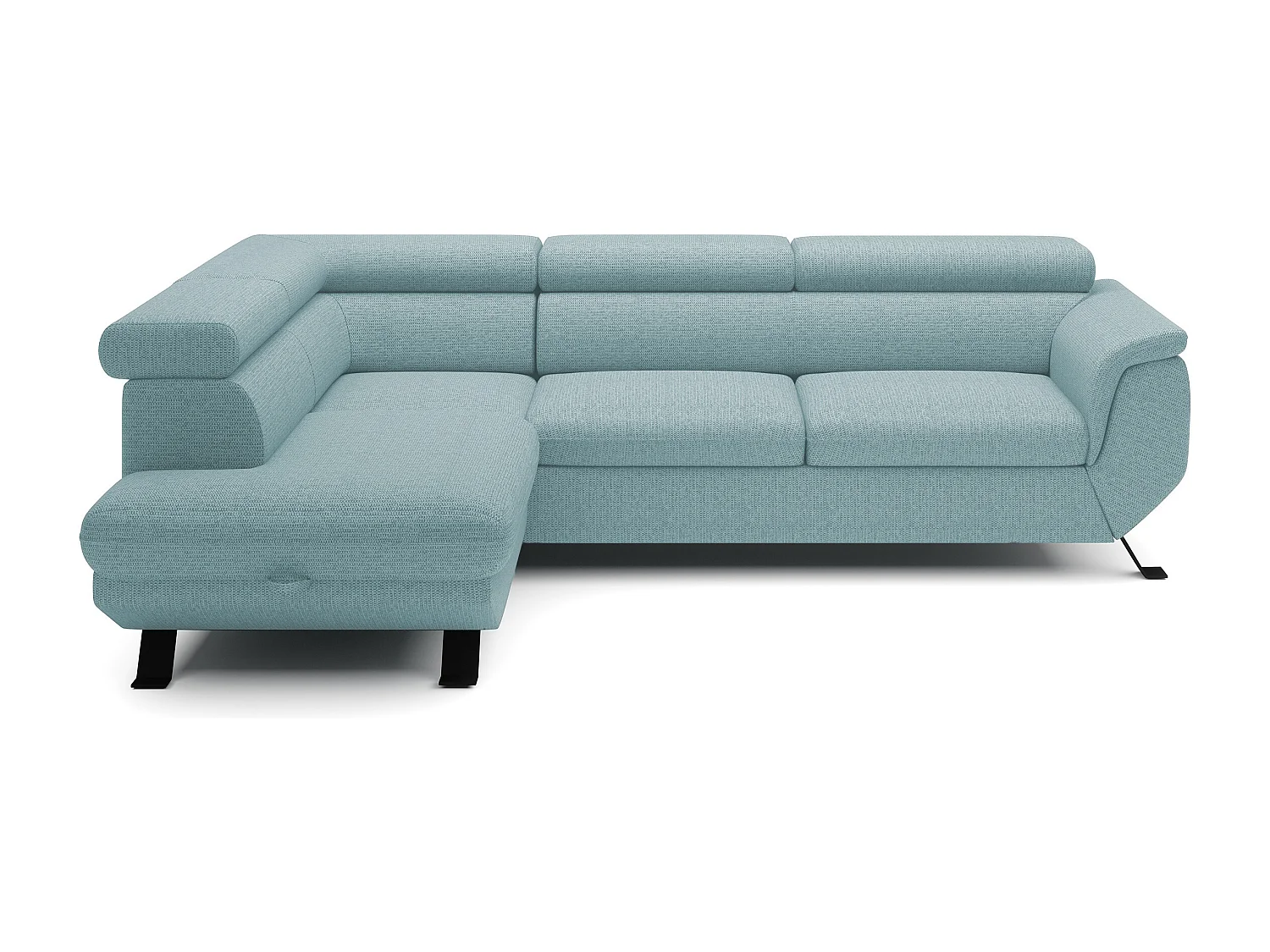 ECKSOFA RAVEN L mit Schlaffunktion und Bettkasten, Freistehend, Polstersofa mit Verstellbaren Kopfstützen, 257x198x96 cm, Linke Seite, Hellblau