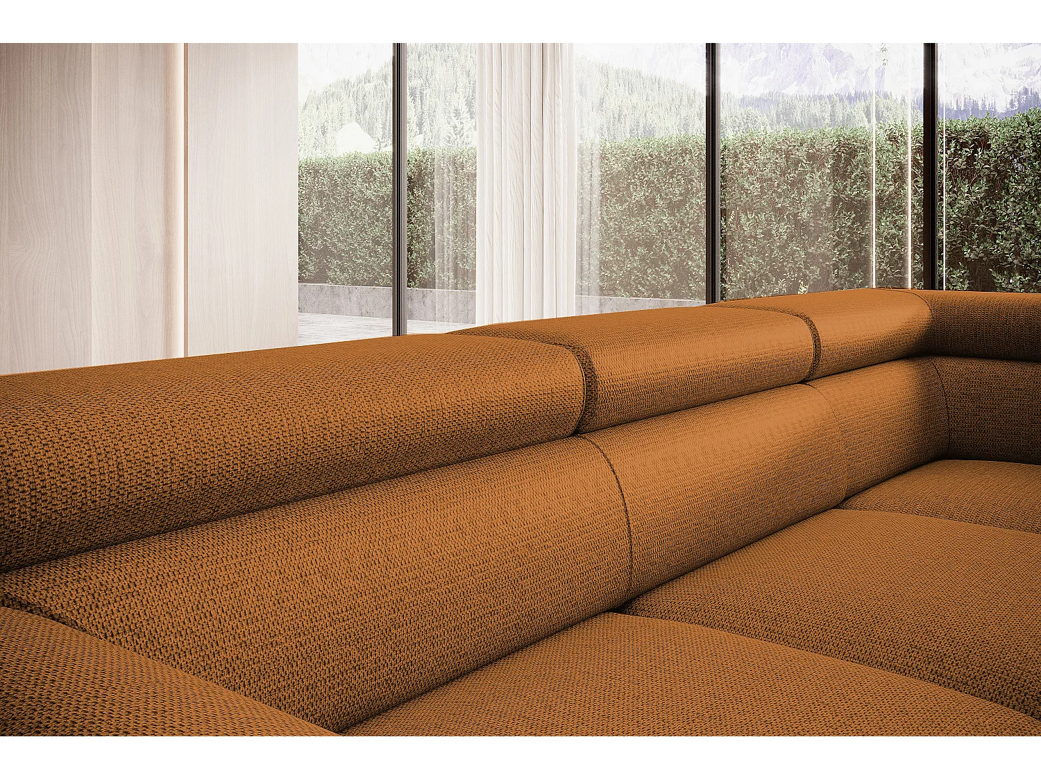 ECKSOFA RAVEN L mit Schlaffunktion und Bettkasten, Freistehend, Polstersofa mit Verstellbaren Kopfstützen, 257x198x96 cm, Linke Seite, Braun