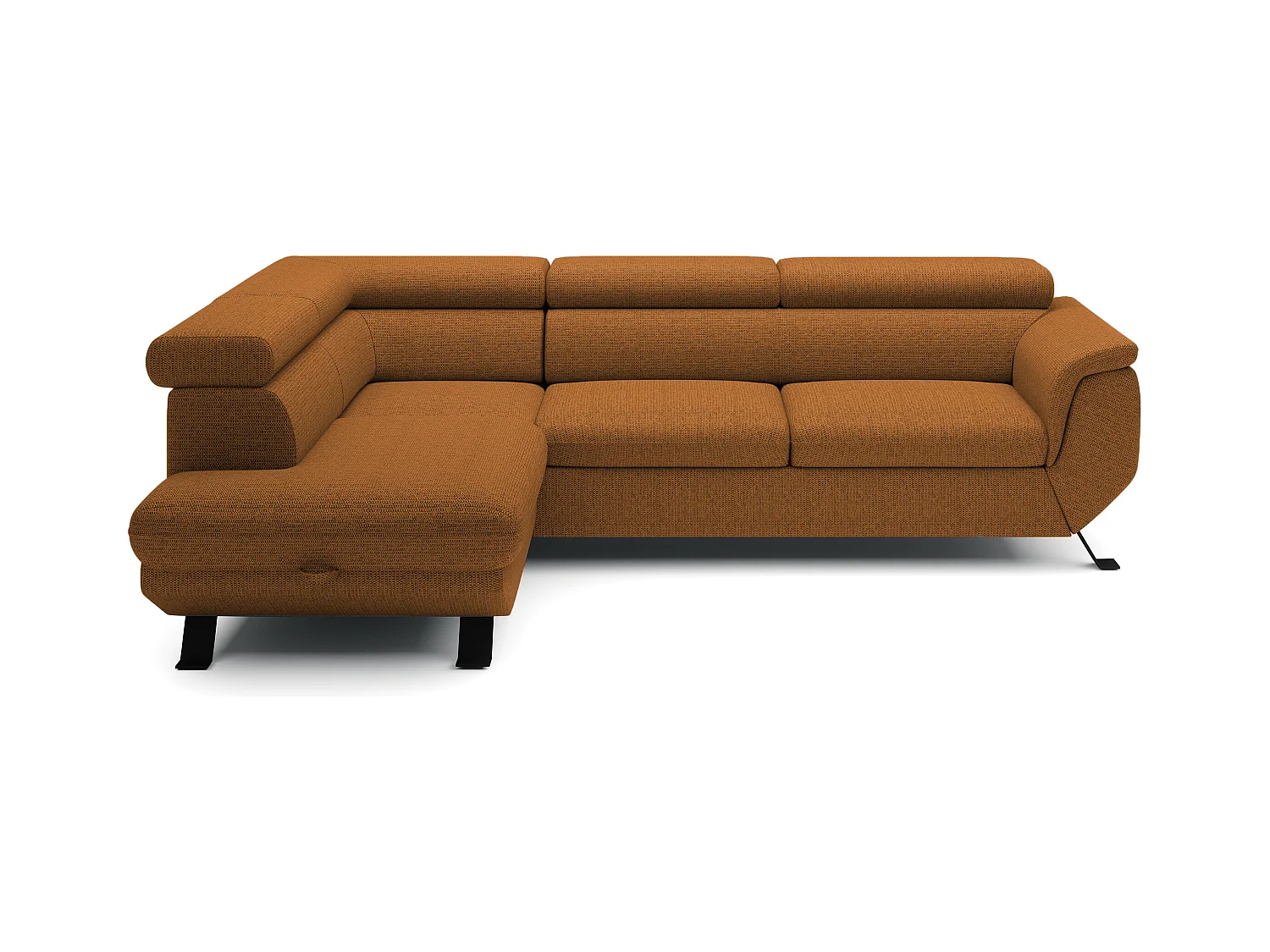 Canapé RAVEN L avec fonction de couchage, compartiment à literie, indépendant, rembourré avec têtières réglables 257x198x96 cm Côté gauche Marron