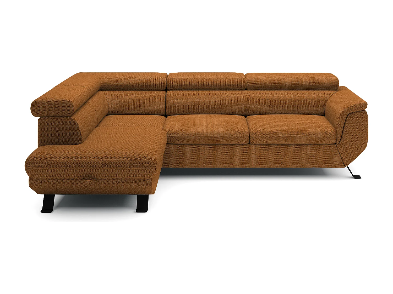 Canapé RAVEN L avec fonction de couchage, compartiment à literie, indépendant, rembourré avec têtières réglables 257x198x96 cm Côté gauche Marron