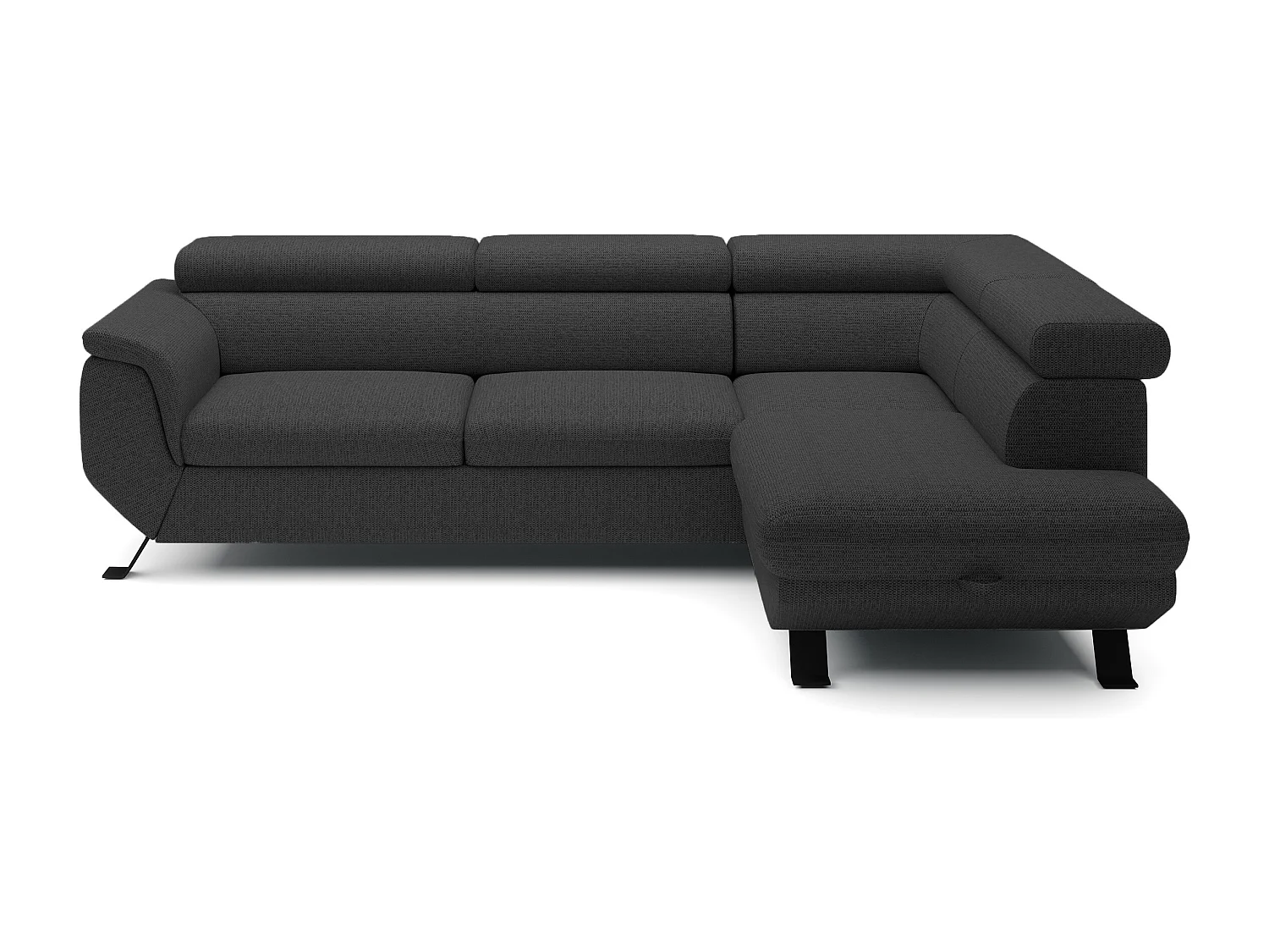 ECKSOFA RAVEN L mit Schlaffunktion und Bettkasten, Freistehend, Polstersofa mit Verstellbaren Kopfstützen, 257x198x96 cm, Rechte Seite, Schwarz