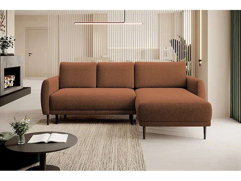 CANAPE BONO Canapé élégant avec fonction sommeil, Pieds en bois robustes, Accoudoirs élégants, Assise profonde 226x164x88cm, Côté droit Marron