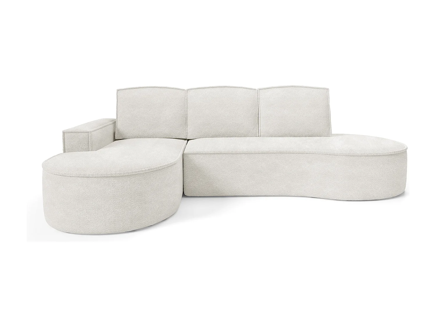 Hoekbank MOLLY met Slaapfunctie – Halfrond, Vrijstaand, Slaapoppervlak 140x207cm, 3 Grote Kussens, Abriamo Stof, 277x157x88cm, Links Wit