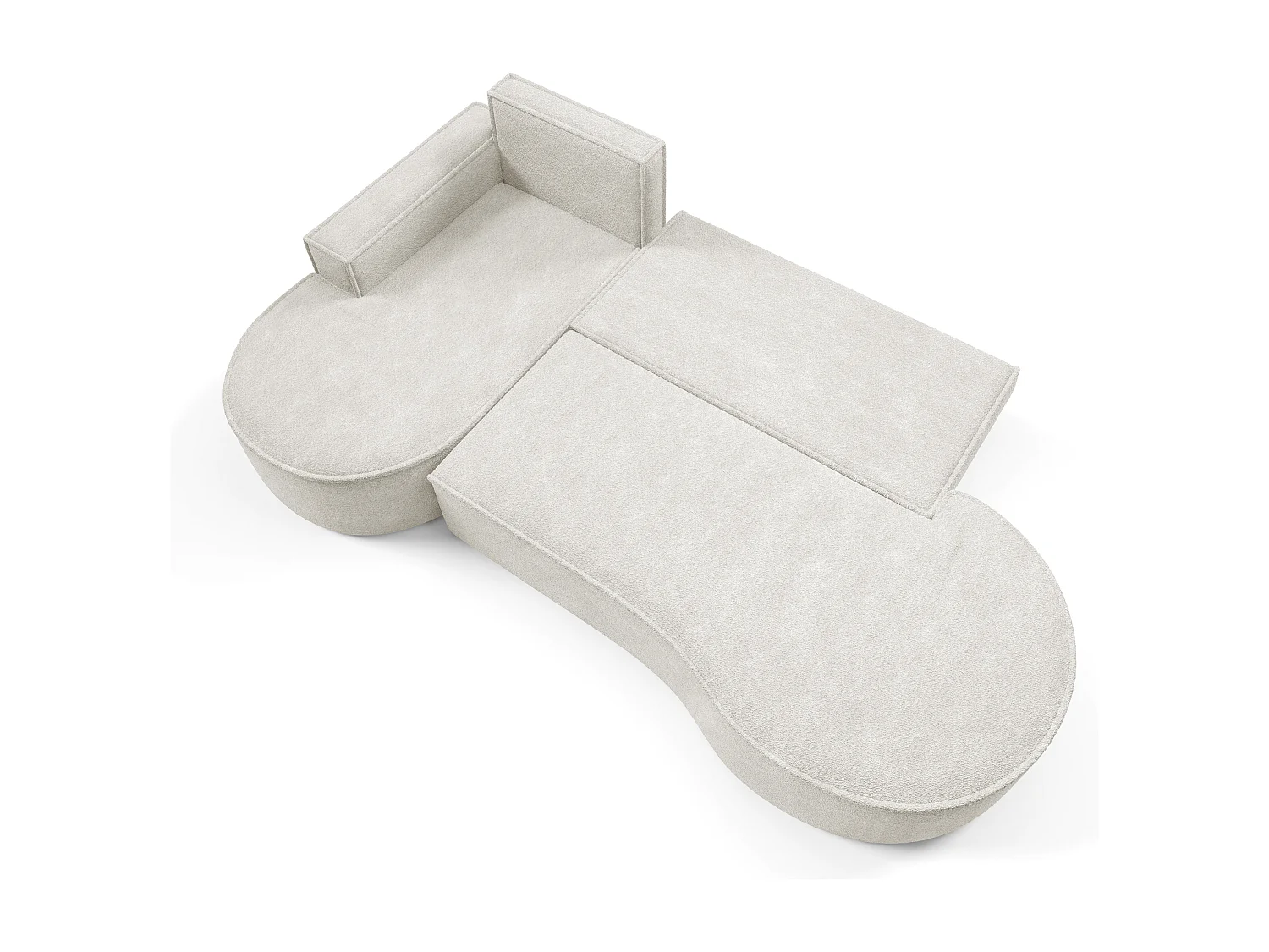 Hoekbank MOLLY met Slaapfunctie – Halfrond, Vrijstaand, Slaapoppervlak 140x207cm, 3 Grote Kussens, Abriamo Stof, 277x157x88cm, Links Wit