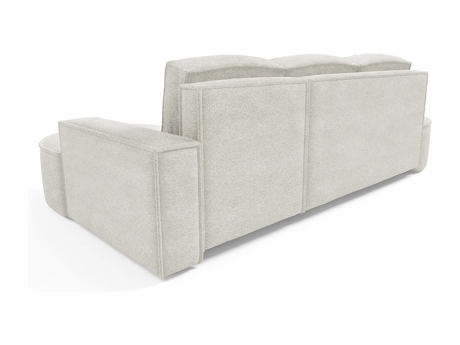 Canapé d'angle MOLLY avec couchage - Design arrondi, autoportant, 140x207 cm, 3 coussins, tissu Abriamo, 277x157x88 cm, côté gauche blanc