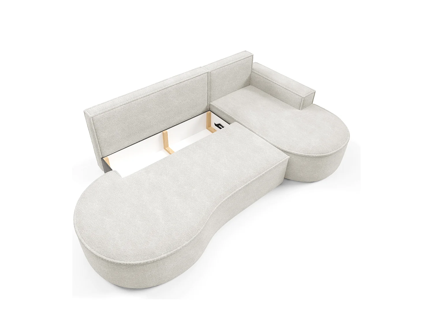 Canapé d'angle MOLLY avec couchage - Design arrondi, autoportant, 140x207 cm, 3 coussins, tissu Curio, 277x157x88 cm, côté droit blanc