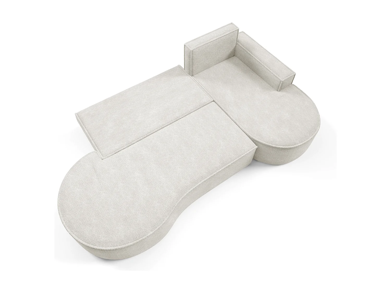 Canapé d'angle MOLLY avec couchage - Design arrondi, autoportant, 140x207 cm, 3 coussins, tissu Curio, 277x157x88 cm, côté droit blanc