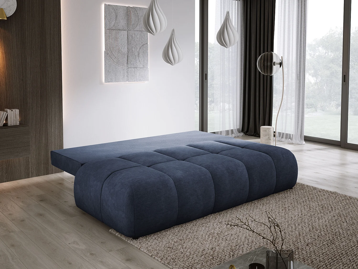 Sofa COCO MINI z funkcją spania, tkanina CLOUD, 2-os., wolnostojąca, 205x105x97cm, kolor: granatowy