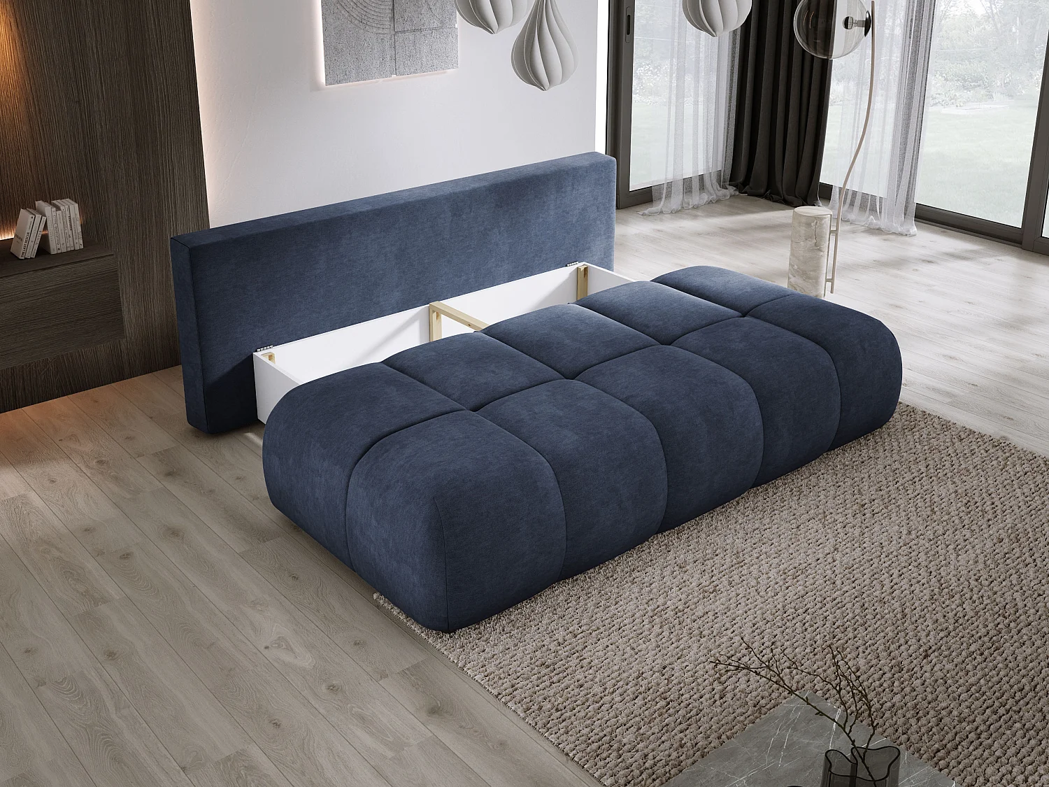 Sofa COCO MINI z funkcją spania, tkanina CLOUD, 2-os., wolnostojąca, 205x105x97cm, kolor: granatowy