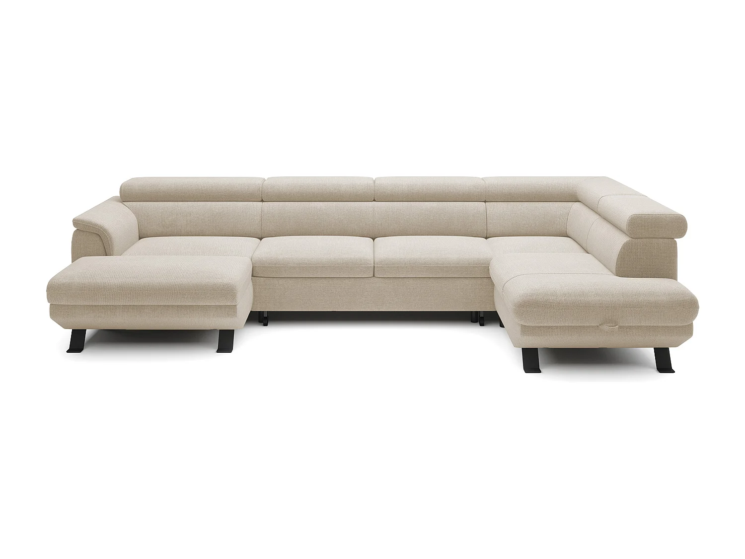 Canapé d'angle RAVEN XL convertible avec tiroir-lit, appuie-têtes réglables, coffre, 334x198x162cm, côté droit Perle