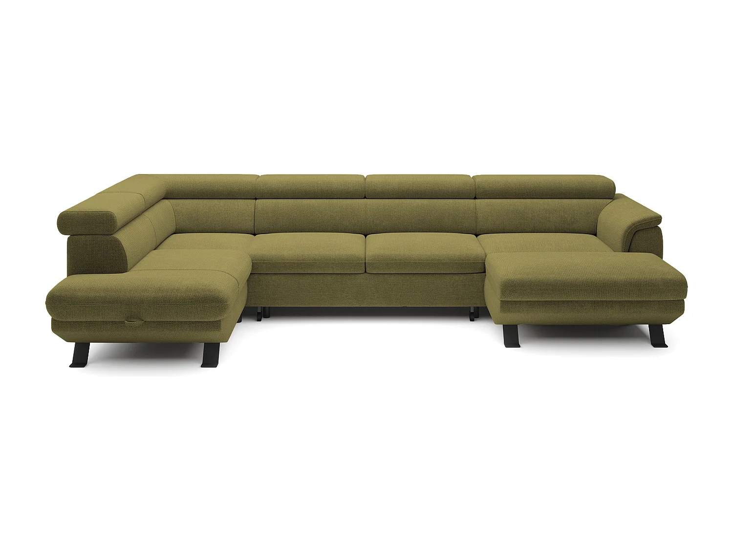 Canapé d'angle RAVEN XL convertible avec tiroir-lit, appuie-têtes réglables, coffre, 334x198x162cm, côté gauche Moutarde